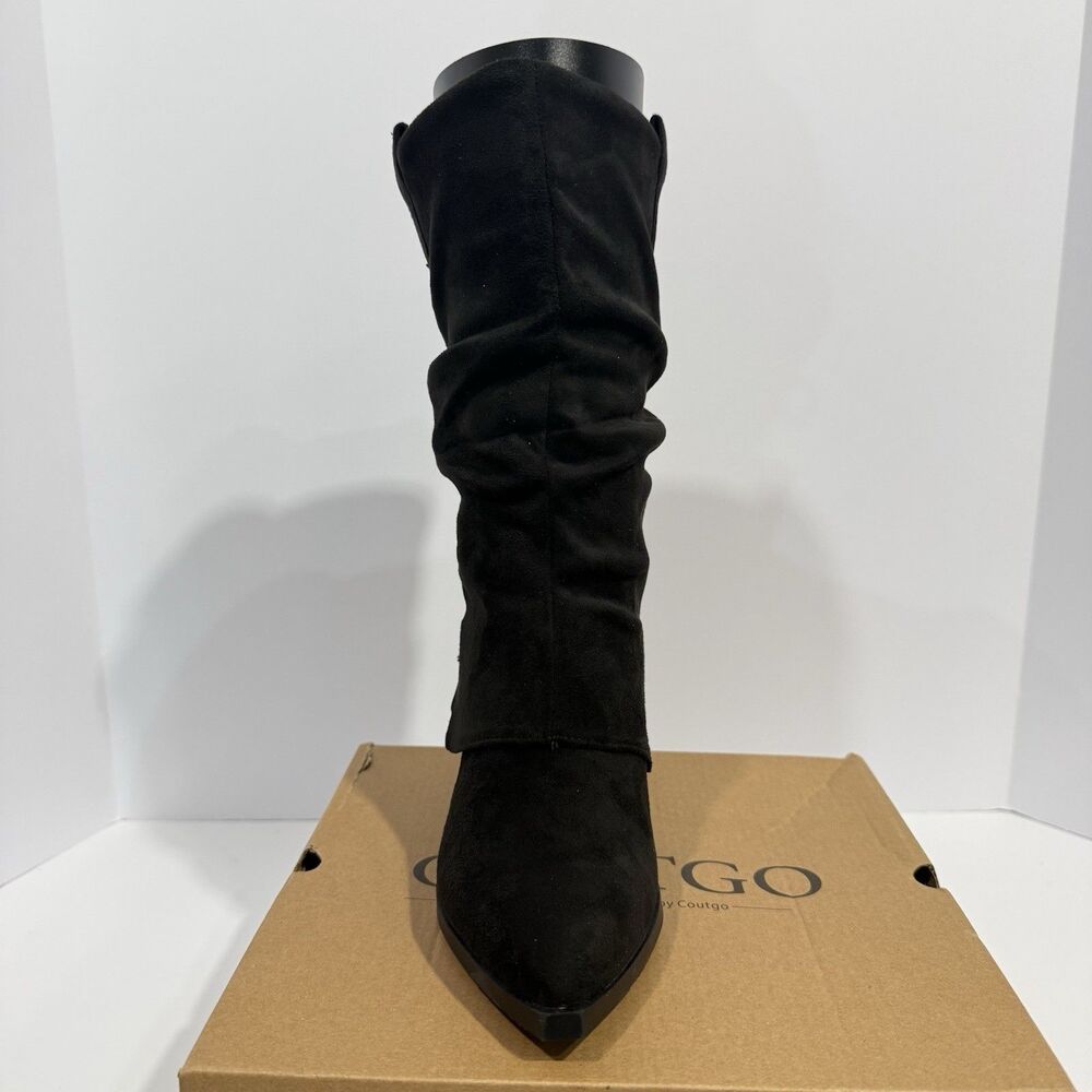 Coutgo Womens Fold Over Mid Calf BootsSlouchy Poi Black Size 6 NWB - Picture 15 of 17